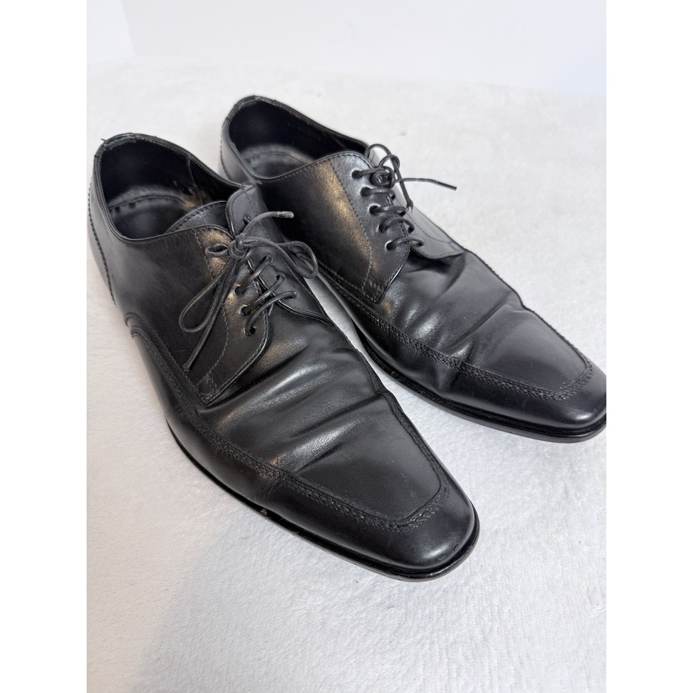Hugo Boss Black Leather Square Toe Derby Dress Shoes Men's 7.5 Made Italy
